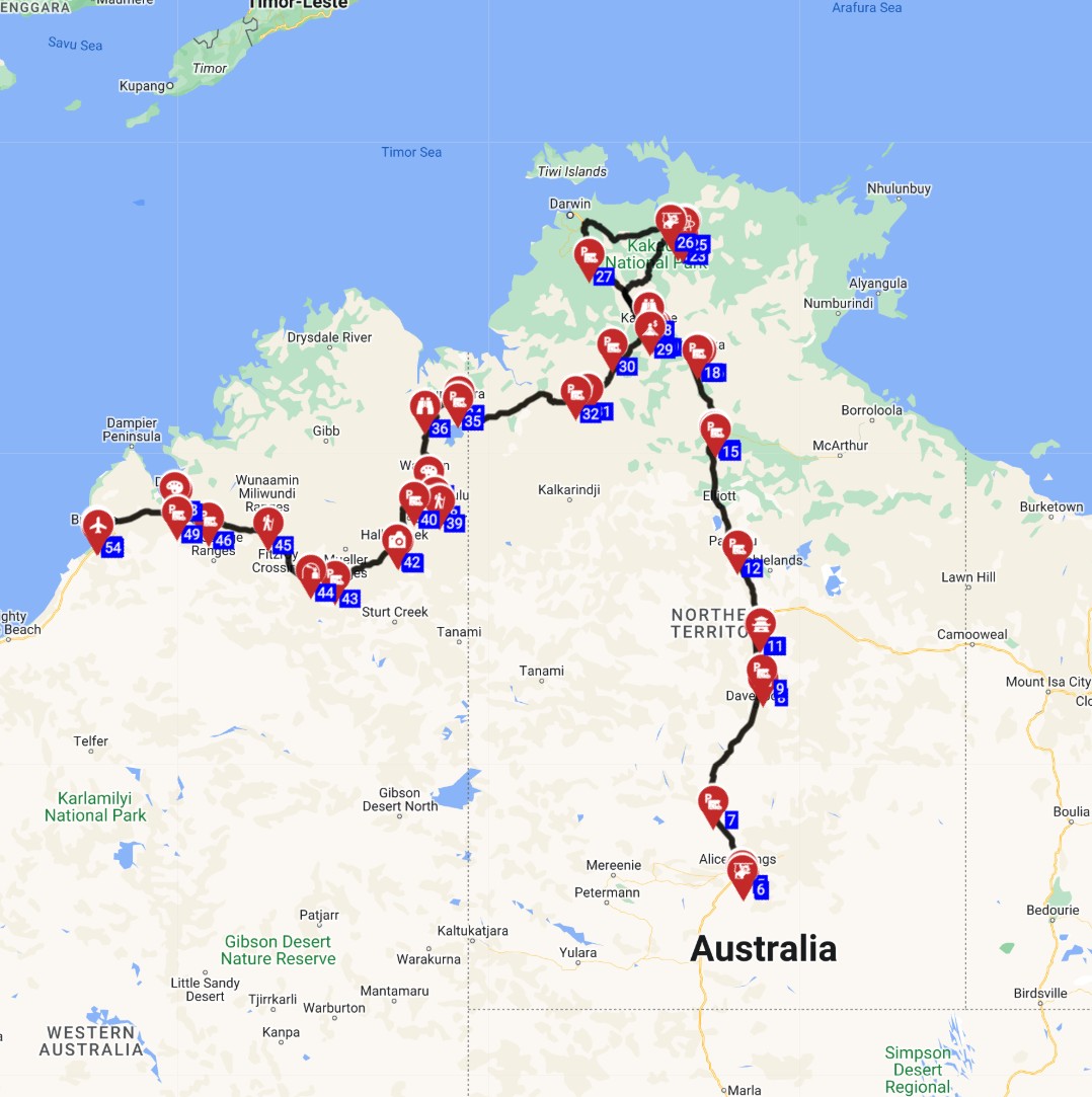 Map for Alice springs to Broome -